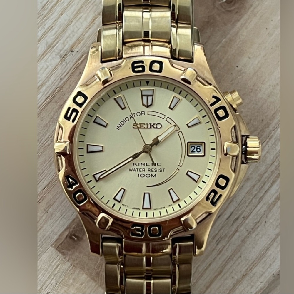 Seiko Rare Kinetic Men's Watch Automatic Gold-Tone Bracelet Dial Date Window